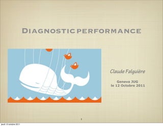 Diagnostic performance



                                        Claude Falguière
                                            Geneva JUG
                                        le 12 Octobre 2011




                                  1
jeudi 13 octobre 2011
 