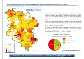29

    3-1) Le fait démographique : Des espaces fortement peuplés et actifs, voisins d’espaces peu denses et en déprise

Densité de population par bassin de vie
               en 2007                               Valeurs de référence
                                          Périmètre d'étude       65,4 hab/km² %
                                          France métropolitaine   113,6 hab/km² %


                                                                                    Avec 65,4 hab /km² le périmètre d’étude présente une densité moyenne largement
                                                                                    inférieure aux données nationales. Les espaces les moins densément peuplés
                                                                                    (moins de 20 hab/km²) se localisent sur les franges occidentales du périmètre
                                                                                    (Chaîne des Puys, Combrailles, Marche creusoise) au cœur du département de
                                                                                    l’Allier (bocage bourbonnais) ou en limite sud du Morvan et du département de la
                                                                                    Nièvre.

                                                                                    Malgré l’importance géographique et en superficie des zones peu peuplées, les
                                                                                    populations résident majoritairement dans les pôles urbains (près de 1 320 000
                                                                                    habitants) et en zones périurbaines (près de 600 000 habitants), l’espace rural ne
                                                                                    compte qu’aujourd’hui 760 000 habitants.

                                                                                    Les zones les plus densément peuplées se situent sur et autour des bassins de vie
                                                                                    des principaux pôles urbains. Dans le Puy-de-Dôme et la Loire, de véritables
                                                                                    systèmes urbains s’organisent autour de Clermont-Ferrand et Saint-Etienne avec
                                                                                    des densités encore soutenues en 2ème voire 3ème couronne.


                                                                                                       Répartition de la population du
                                                                                                    périmètre d’étude par type d’espace




                                                                                                                           Source: INSEE RGP 2007, Traitement CODE 2011




                 Diagnostic prospectif des territoires en lien avec la future LGV POCL                                       CODE / Août 2011
 