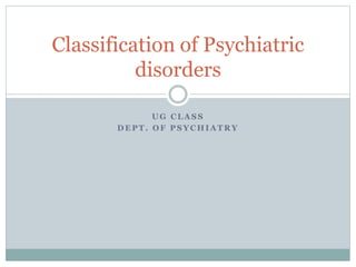 U G C L A S S
D E P T . O F P S Y C H I A T R Y
Classification of Psychiatric
disorders
 