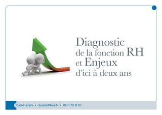 Diagnostic

de la fonction RH
et Enjeux
d’ici à deux ans

Carol Lerate • clerate@free.fr • 06 11 70 31 05

 
