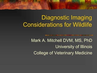 Diagnostic Imaging
Considerations for Wildlife
Mark A. Mitchell DVM, MS, PhD
University of Illinois
College of Veterinary Medicine
 