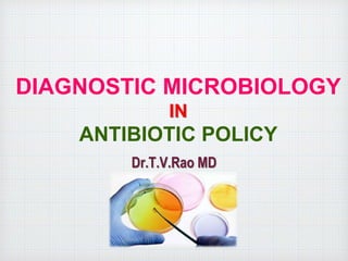 DIAGNOSTIC MICROBIOLOGY
IN
ANTIBIOTIC POLICY
Dr.T.V.Rao MD
 