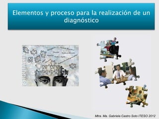 Elementos y proceso para la realización de un
                diagnóstico




                          Mtra. Ma. Gabriela Castro Soto ITESO 2012
 