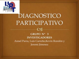 GRUPO Nº 3
INVESTIGADORES
Annel Parra, Luis Carreño,Kevin Rondón y
Jeremi Jimenez
 