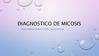 DIAGNOSTICO DE MICOSIS
FASE PARASITARIA Y FASE VEGETATIVA
 