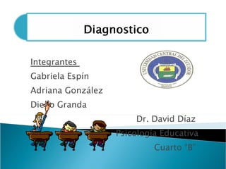 Integrantes  Gabriela Espín  Adriana González Diego Granda  Dr. David Díaz  Psicología Educativa Cuarto “B”  