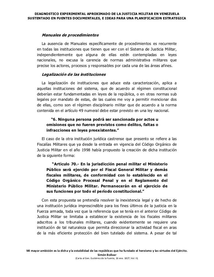 Diagnostico experimental aproximado de la justica militar 