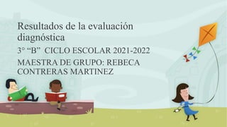 Resultados de la evaluación
diagnóstica
3° “B” CICLO ESCOLAR 2021-2022
MAESTRA DE GRUPO: REBECA
CONTRERAS MARTINEZ
 