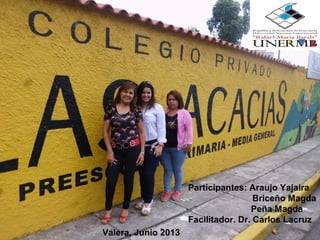 Participantes: Araujo Yajaira
Briceño Magda
Peña Magda
Facilitador. Dr. Carlos Lacruz
Valera, Junio 2013
 
