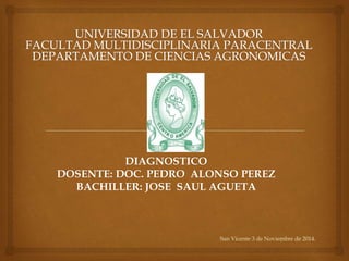DIAGNOSTICO 
DOSENTE: DOC. PEDRO ALONSO PEREZ 
BACHILLER: JOSE SAUL AGUETA 
San Vicente 3 de Noviembre de 2014. 
 