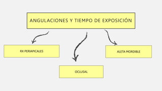 ANGULACIONES Y TIEMPO DE EXPOSICIÓN
RX PERIAPICALES
OCLUSAL
ALETA MORDIBLE
 