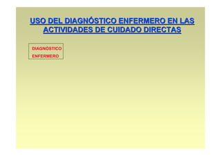 USO DEL DIAGNÓSTICO ENFERMERO EN LAS
   ACTIVIDADES DE CUIDADO DIRECTAS

DIAGNÓSTICO
ENFERMERO
 
