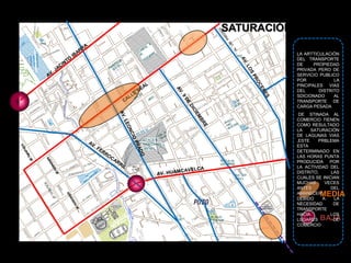 vías colectorasEstas vías a demás de variar en sus dimensiones, estan mejor formalizados que las vías locales, algunos no cumplen con el cuadro de J. internacional estas generalmente estan mas lejos del centro de la ciudad, como: la avenida Alfonso Ugarte, Jr. Túpac Amaru y los .Aarrayanes. En estas vías el acceso a predios se da en mayor porcentaje que las movilidades.