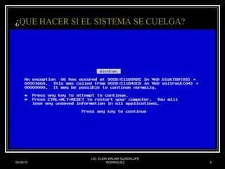 ¿ QUE HACER SI EL SISTEMA SE CUELGA? 04/29/10 LIC. ELIDA MALINA GUADALUPE RODRIGUEZ 