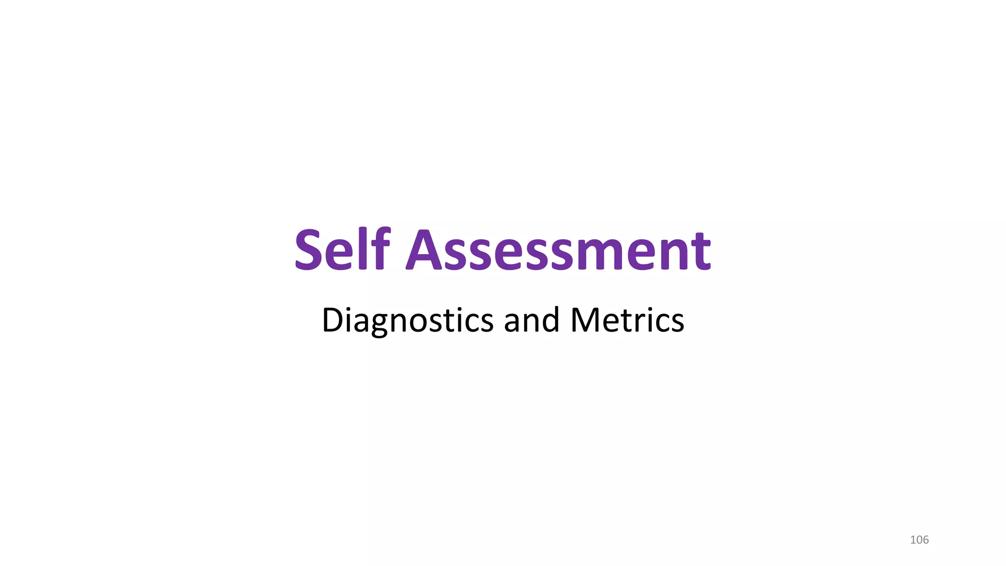 Self Assessment
Diagnostics and Metrics
106
 