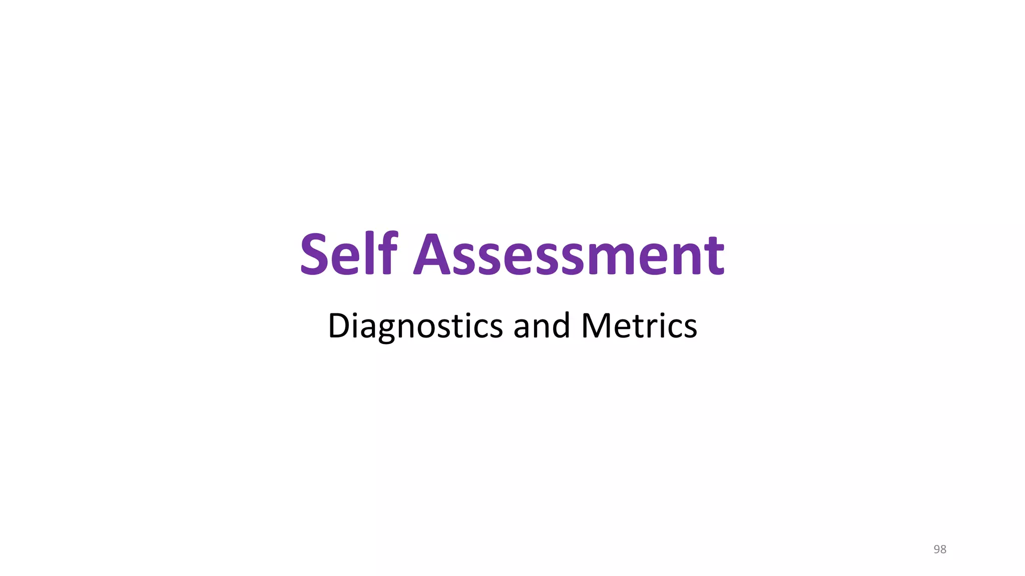 Self Assessment
Diagnostics and Metrics
98
 