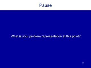11
Pause
What is your problem representation at this point?
 