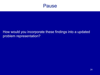 24
Pause
How would you incorporate these findings into a updated
problem representation?
 