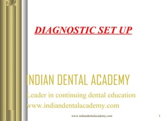 DIAGNOSTIC SET UP

INDIAN DENTAL ACADEMY
Leader in continuing dental education
www.indiandentalacademy.com
www.indiandentalacademy.com

1

 