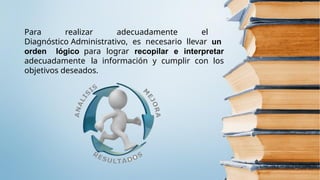 Para realizar adecuadamente el
Diagnóstico Administrativo, es necesario llevar un
orden lógico para lograr recopilar e interpretar
adecuadamente la información y cumplir con los
objetivos deseados.
 