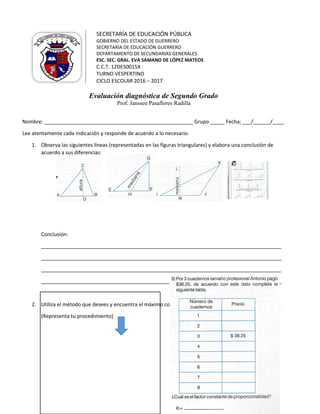 Diagnóstico Matemáticas 2 | PDF