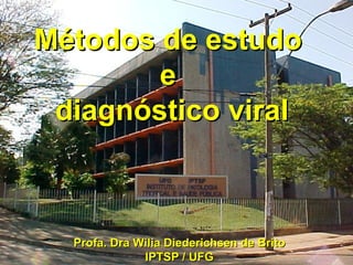 Métodos de estudoMétodos de estudo
ee
diagnóstico viraldiagnóstico viral
Profa. Dra Wilia Diederichsen de BritoProfa. Dra Wilia Diederichsen de Brito
IPTSP / UFGIPTSP / UFG
 