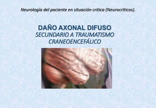 DAÑO AXONAL DIFUSO
SECUNDARIO A TRAUMATISMO
CRANEOENCEFÁLICO
Neurología del paciente en situación critica (Neurocríticos).
 
