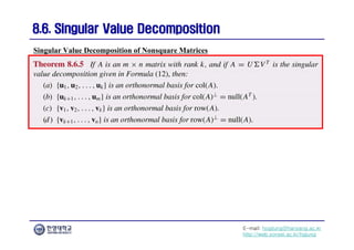 E-mail: hogijung@hanyang.ac.kr
http://web.yonsei.ac.kr/hgjung
8.6. Singular Value Decomposition
8.6. Singular Value Decomposition
Singular Value Decomposition of Nonsquare Matrices
 