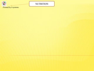 NUTRITION
Formed by 4 systems:
 