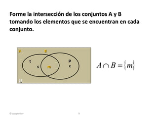 Forme la intersección de los conjuntos A y B tomando los elementos que se encuentran en cada conjunto. A  B U t  s   m   p  c  © copywriter 
