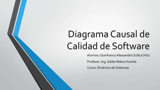 Diagrama Causal de
Calidad de Software
Alumno: Gianfranco Alessandro Sullca Ortiz
Profesor: Ing. Eddie MalcaVicente
Curso: Dinámica de Sistemas
 