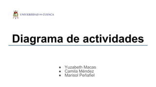 Diagrama de actividades
● Yuzabeth Macas
● Camila Méndez
● Marisol Peñafiel
 