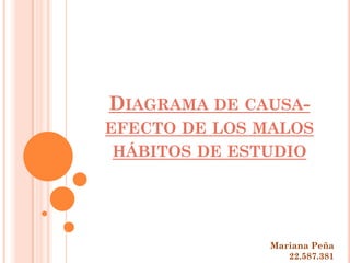 DIAGRAMA DE CAUSA-
EFECTO DE LOS MALOS
 HÁBITOS DE ESTUDIO




               Mariana Peña
                  22.587.381
 