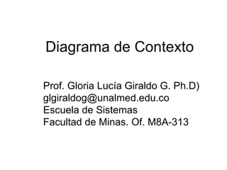 Diagrama de Contexto Prof. Gloria Lucía Giraldo G. Ph.D) [email_address] Escuela de Sistemas Facultad de Minas. Of. M8A-313 