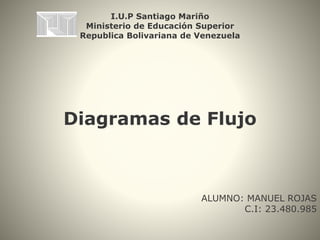 I.U.P Santiago Mariño 
Ministerio de Educación Superior 
Republica Bolivariana de Venezuela 
Diagramas de Flujo 
ALUMNO: MANUEL ROJAS 
C.I: 23.480.985 
 