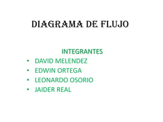 DIAGRAMA DE FLUJO

            INTEGRANTES
•   DAVID MELENDEZ
•   EDWIN ORTEGA
•   LEONARDO OSORIO
•   JAIDER REAL
 