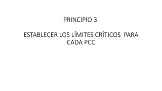 PRINCIPIO 3
ESTABLECER LOS LÍMITES CRÍTICOS PARA
CADA PCC
 