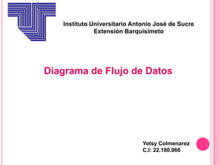 Instituto Universitario Antonio José de Sucre
Extensión Barquisimeto
Yetsy Colmenarez
C.I: 22.180.966
Diagrama de Flujo de Datos
 