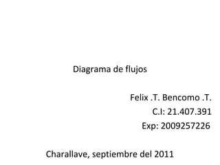Diagrama de flujos

                    Felix .T. Bencomo .T.
                           C.I: 21.407.391
                       Exp: 2009257226

Charallave, septiembre del 2011
 