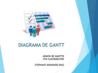 DIAGRAMA DE GANTT
ADMON DE MANTTO
4TO CUATRIMESTRE
STEPHANY AVENDAÑO DIAZ
 