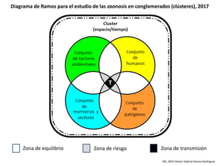 Zona de equilibrio Zona de riesgo Zona de transmisión
MC, MVZ Héctor Gabriel Ramos Rodríguez
Diagrama de Ramos para el estudio de las zoonosis en conglomerados (clústeres), 2017
 