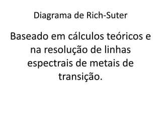Diagrama de Rich-Suter
Baseado em cálculos teóricos e
na resolução de linhas
espectrais de metais de
transição.
 
