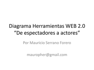 Diagrama Herramientas WEB 2.0
  “De espectadores a actores”
     Por Mauricio Serrano Forero

       mauropher@gmail.com
 