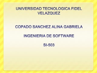UNIVERSIDAD TECNOLOGICA FIDEL VELAZQUEZ COPADO SANCHEZ ALINA GABRIELAINGENIERIA DE SOFTWARESI-503 