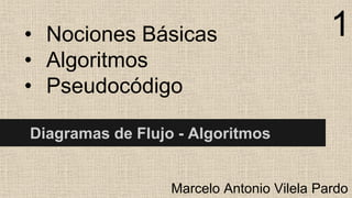 • Nociones Básicas
• Algoritmos
• Pseudocódigo

1

Diagramas de Flujo - Algoritmos

Marcelo Antonio Vilela Pardo

 