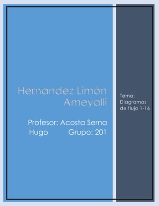 Hernandez Limón
Ameyalli
Profesor: Acosta Serna
Hugo Grupo: 201
Tema:
Diagramas
de flujo 1-16
 