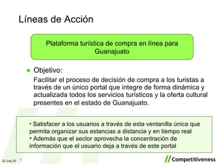 Líneas de Acción ,[object Object],[object Object],23 July 2009 Plataforma turística de compra en línea para Guanajuato ,[object Object],[object Object]