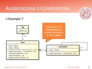 AGGREGAZIONE E COMPOSIZIONE 
 Esempio 7 
Ingegneria del software mod. A 
Riccardo Cardin 25 
Un’istanza di un 
commento può 
essere presente in 
al più un post! 
 