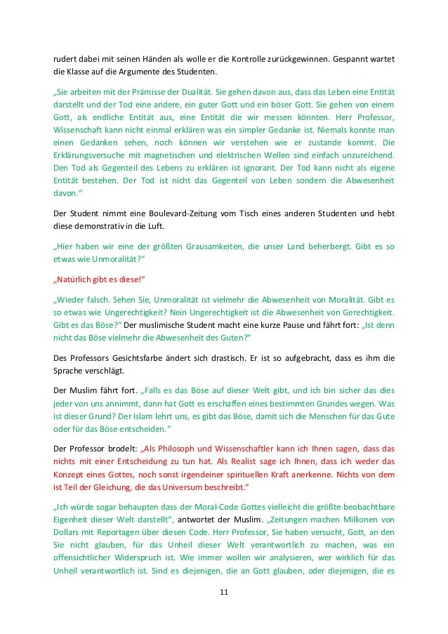 Ein Dialog Zwischen Einem Atheistischen Professor Und Einem Muslimisc