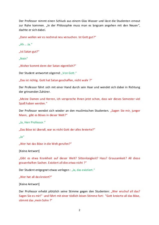 Ein Dialog Zwischen Einem Atheistischen Professor Und Einem Muslimisc